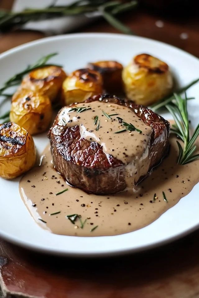 Filet de bœuf local et pommes de terre sauce poivre